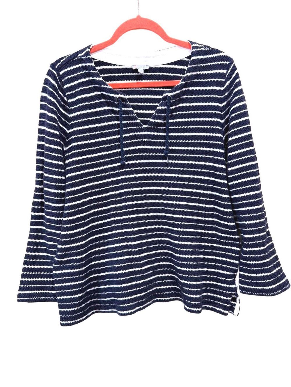 Talbots XL Petite Navy White Striped Cotton Quarter Zip Pullover